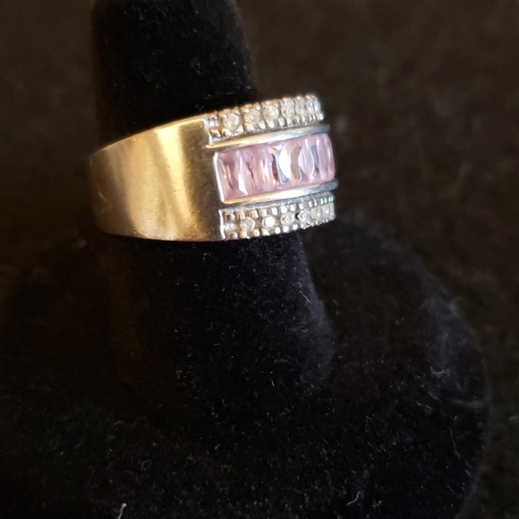 Sterling 925 silver pink CZ & diamond ring - Picture 3 of 4